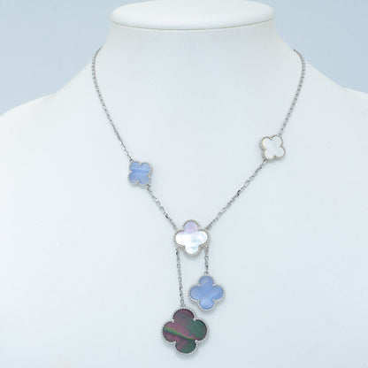 [Clover Jewelrys]CLOVER MOP CHALCEDONY NECKLACE SILVER 6 MOTIF