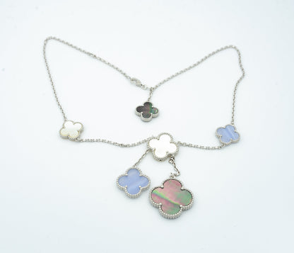 [Clover Jewelrys]CLOVER MOP CHALCEDONY NECKLACE SILVER 6 MOTIF