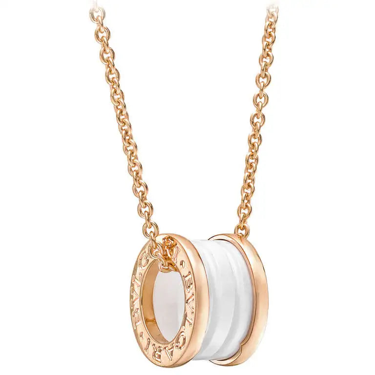 [Clover Jewelrys]ZERO 1 WHITE CERAMIC PINK GOLD DIAMOND NECKLACE