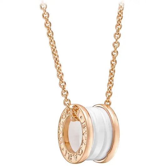 [Clover Jewelrys]ZERO 1 WHITE CERAMIC PINK GOLD DIAMOND NECKLACE