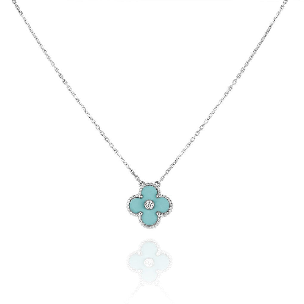 [Clover Jewelrys]CLOVER 1 DIAMOND LIGHT BLUE SILVER NECKLACE