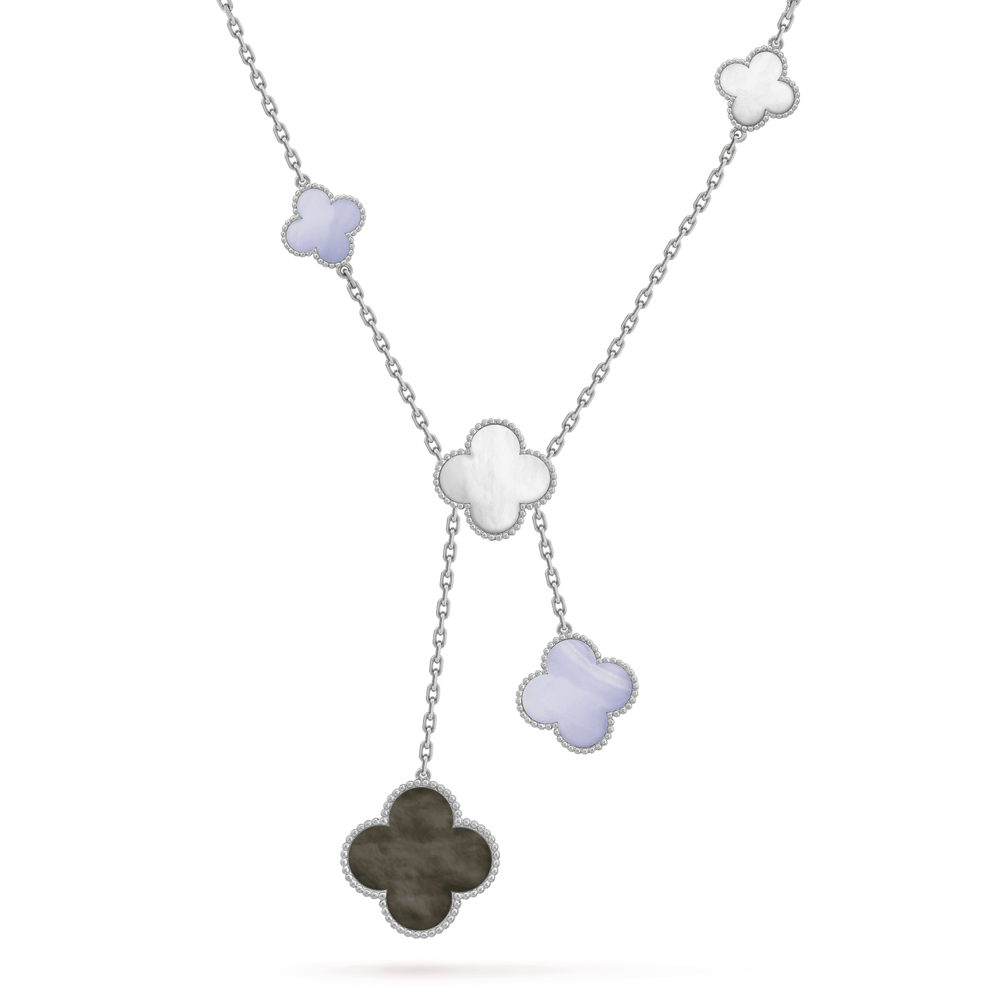 [Clover Jewelrys]CLOVER MOP CHALCEDONY NECKLACE SILVER 6 MOTIF