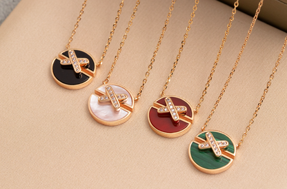 [Clover Jewelrys]JEUX DE PINK GOLD DIAMOND NECKLACE