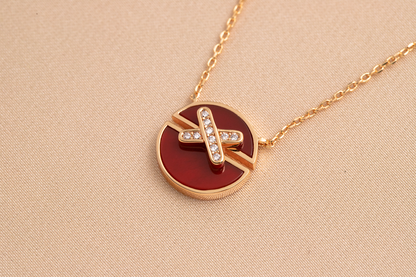 [Clover Jewelrys]JEUX DE PINK GOLD DIAMOND NECKLACE