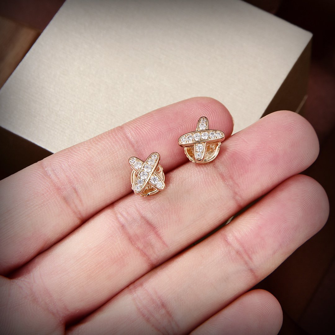 [Clover Jewelrys]JEUX DE GOLD DIAMOND EARRINGS