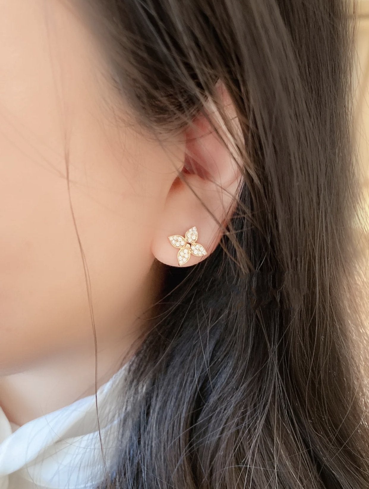 [Clover Jewelrys]STAR BLOSSOM STUD EARRINGS PINK GOLD DIAMONDS