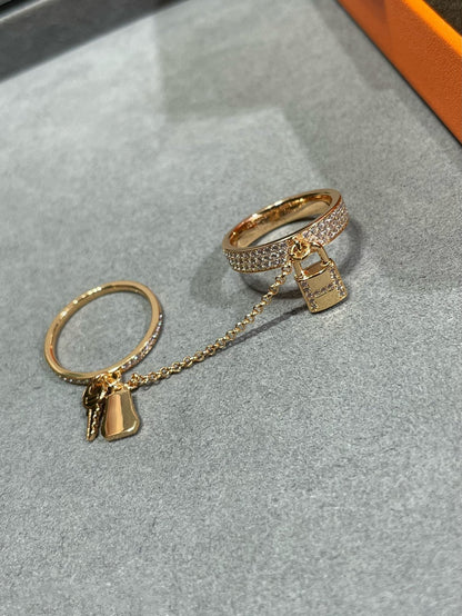 [Clover Jewelrys]HM KELLY CLOCHETTE DOUBLE RING IN ROSE GOLD WITH DIAMONDS