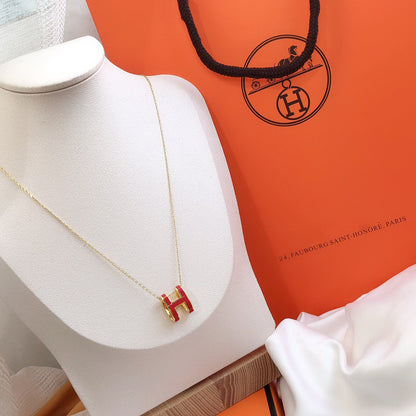 [Clover Jewelrys]HM CLIC RED ENAMEL GOLD NECKLACE