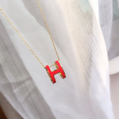 [Clover Jewelrys]HM CLIC RED ENAMEL GOLD NECKLACE