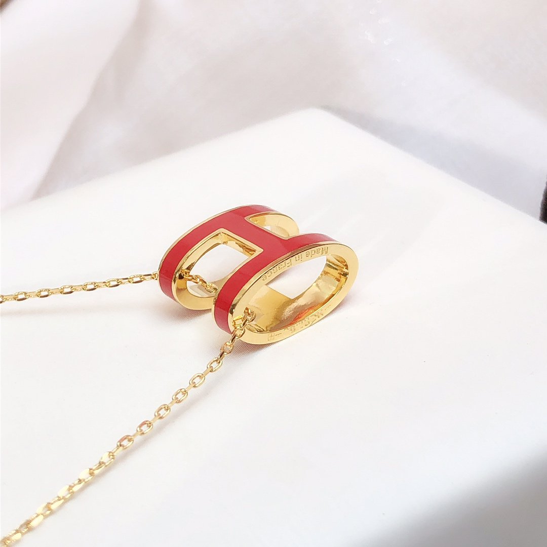 [Clover Jewelrys]HM CLIC RED ENAMEL GOLD NECKLACE