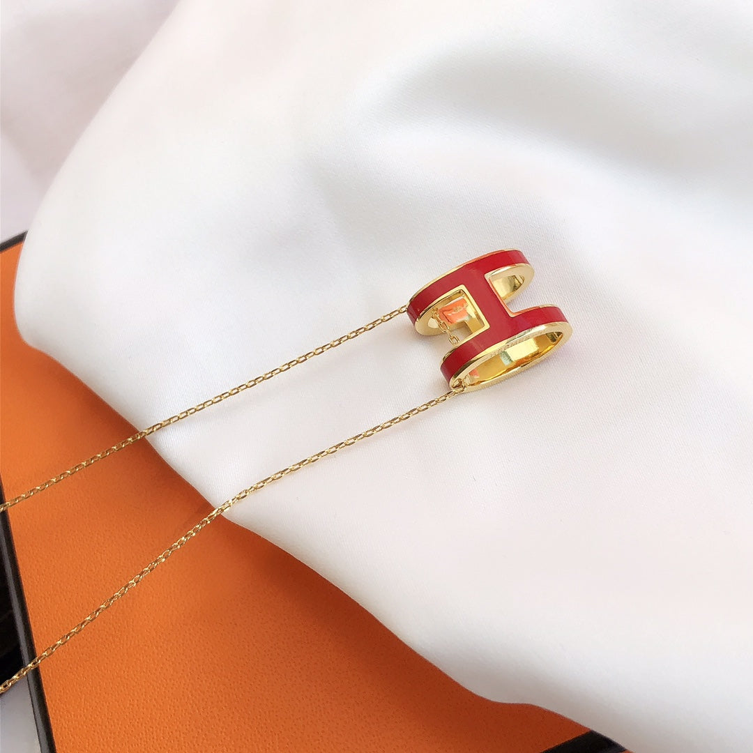 [Clover Jewelrys]HM CLIC RED ENAMEL GOLD NECKLACE