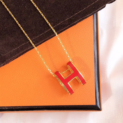 [Clover Jewelrys]HM CLIC RED ENAMEL GOLD NECKLACE