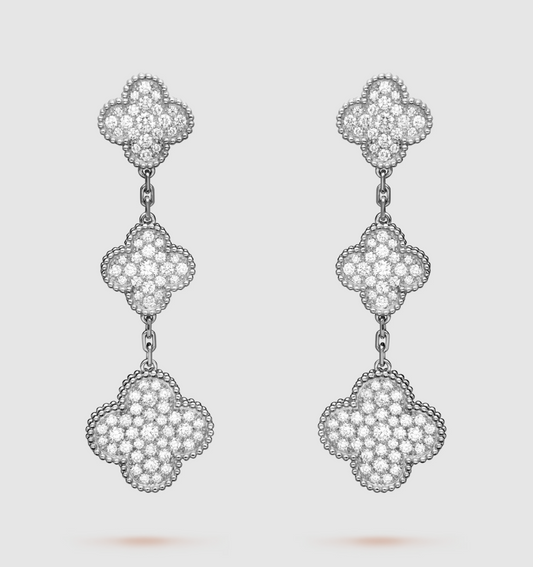 [Clover Jewelrys]CLOVER 3 MOTIF DIAMOND SILVER DROP EARRINGS