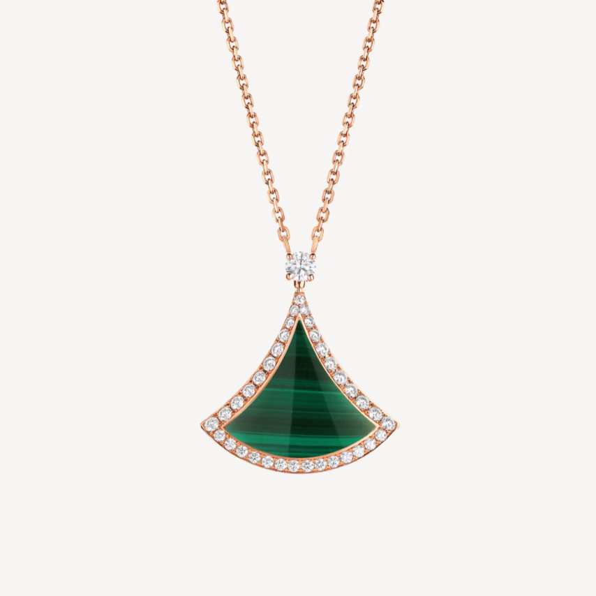 [Clover Jewelrys]DREAM MALACHITE DIAMOND PAVED PINK GOLD NECKLACE