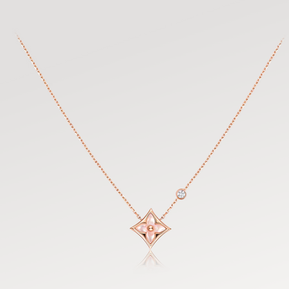 [Clover Jewelrys]STAR PINK MOP 1 DIAMOND PINK GOLD NECKLACE