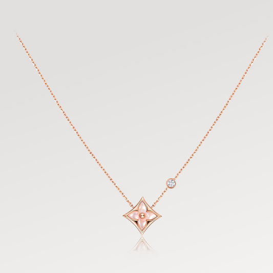 [Clover Jewelrys]STAR PINK MOP 1 DIAMOND PINK GOLD NECKLACE