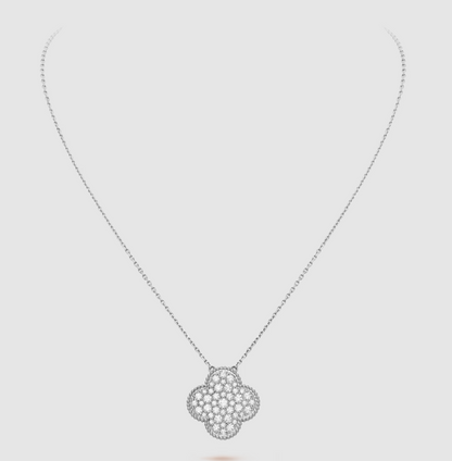 [Clover Jewelrys]CLOVER 25MM LARGE PENDANT DIAMOND PAVED SILVER NECKLACE