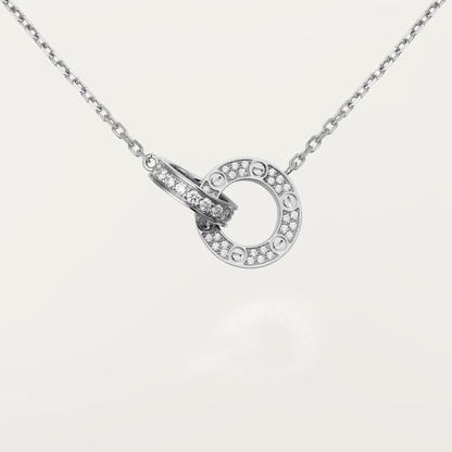 [Clover Jewelrys]LOVE 7.6MM NECKLACE ROSE GOLD AND SILVER  FULL DIAMOND