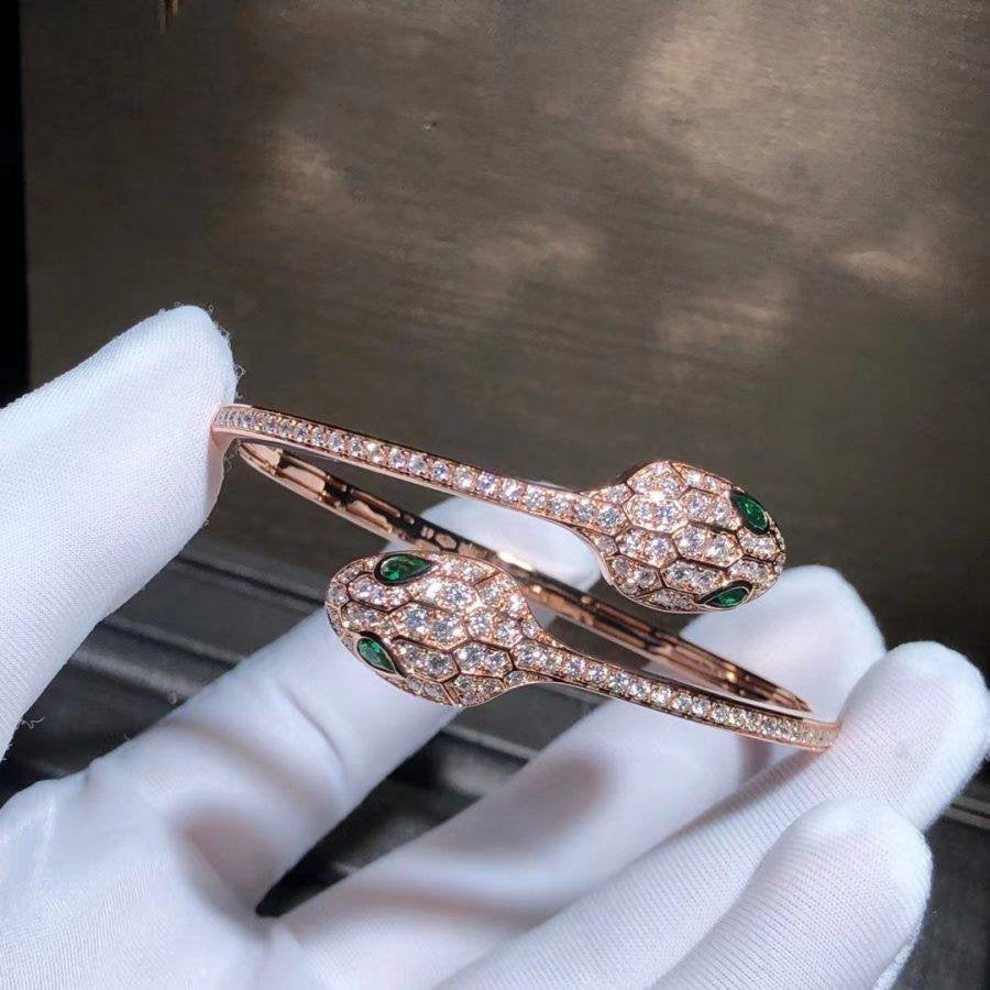 [Clover Jewelrys]SERPENTI BRACELET PINK GOLD MALACHITE DIAMOND DOUBLE SNAKE