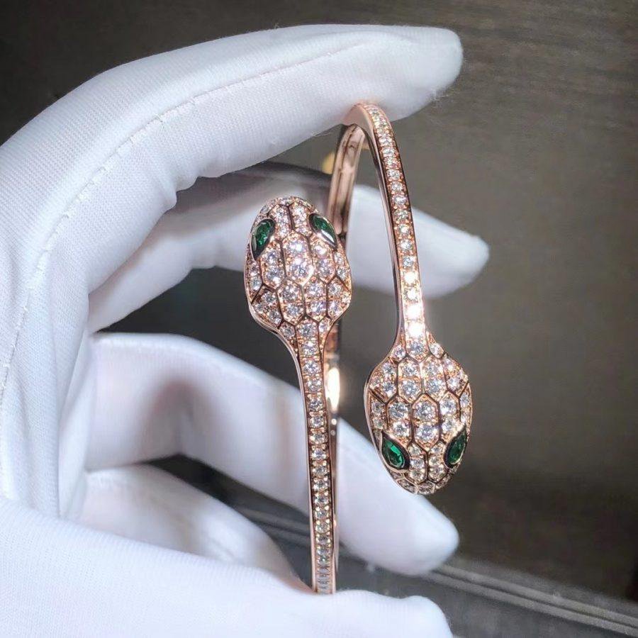 [Clover Jewelrys]SERPENTI BRACELET PINK GOLD MALACHITE DIAMOND DOUBLE SNAKE