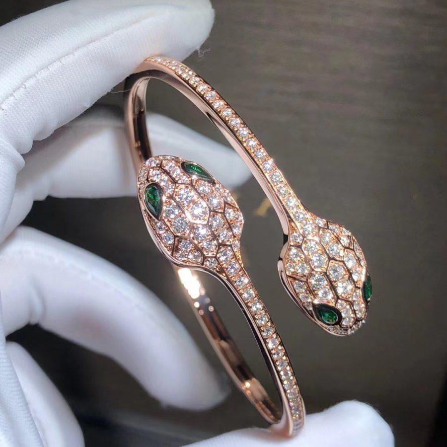 [Clover Jewelrys]SERPENTI BRACELET PINK GOLD MALACHITE DIAMOND DOUBLE SNAKE