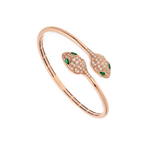 [Clover Jewelrys]SERPENTI BRACELET PINK GOLD MALACHITE DIAMOND DOUBLE SNAKE