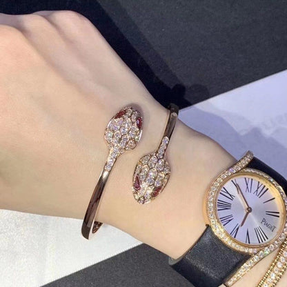 [Clover Jewelrys]SERPENTI BRACELET PINK GOLD DIAMOND DOUBLE SNAKE