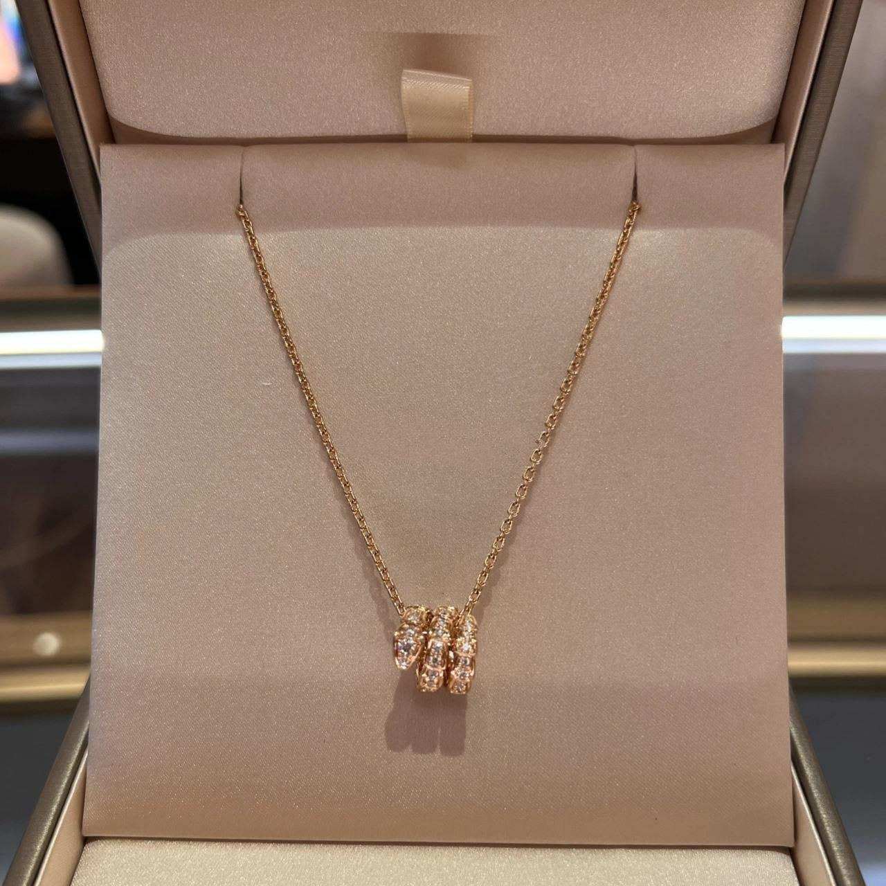 [Clover Jewelrys]SERPENTI PINK GOLD NECKLACE DOUBLE RING DIAMOND