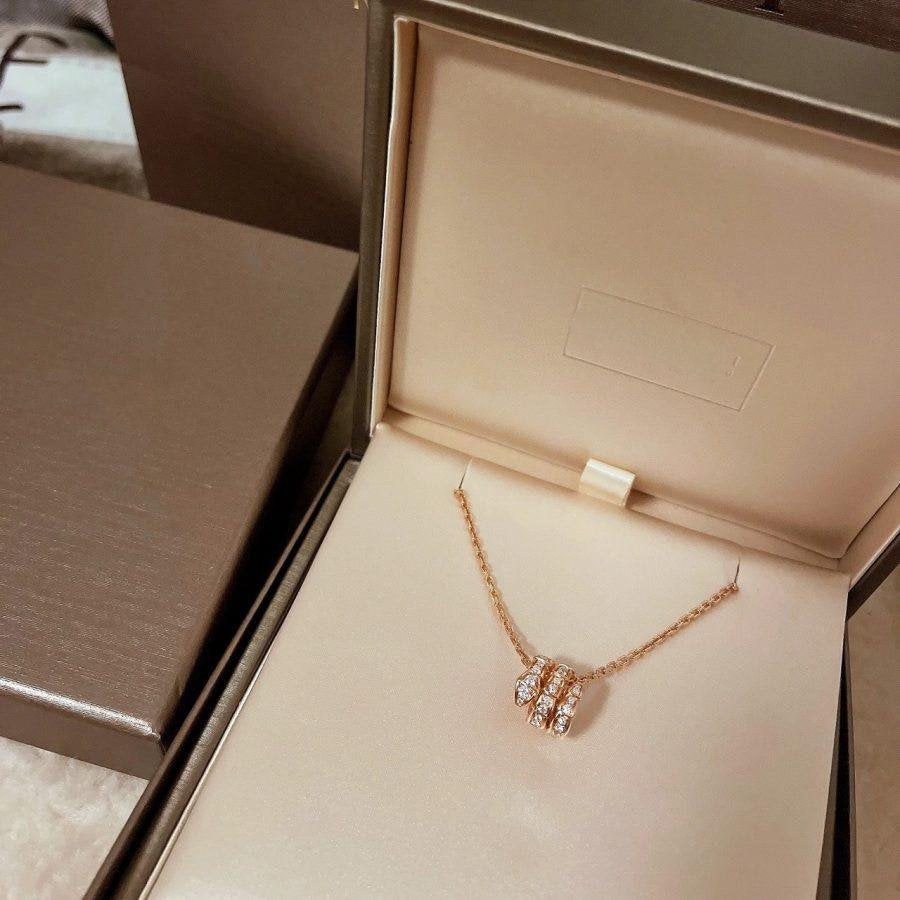 [Clover Jewelrys]SERPENTI PINK GOLD NECKLACE DOUBLE RING DIAMOND