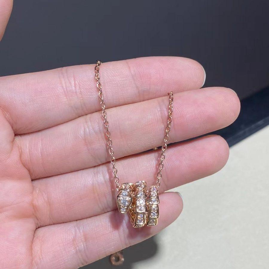 [Clover Jewelrys]SERPENTI PINK GOLD NECKLACE DOUBLE RING DIAMOND