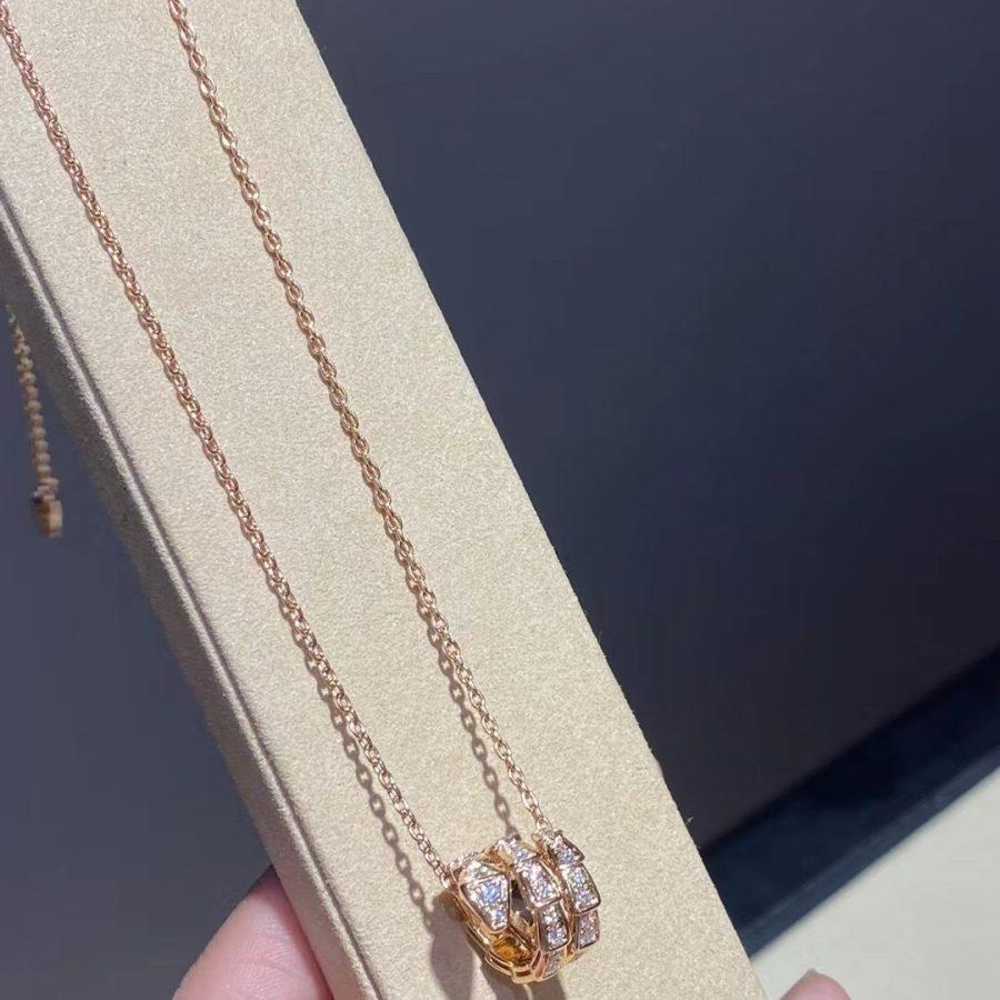 [Clover Jewelrys]SERPENTI PINK GOLD NECKLACE DOUBLE RING DIAMOND