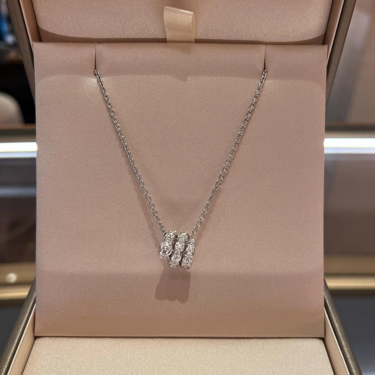 [Clover Jewelrys]SERPENTI SILVER NECKLACE DOUBLE RING DIAMOND