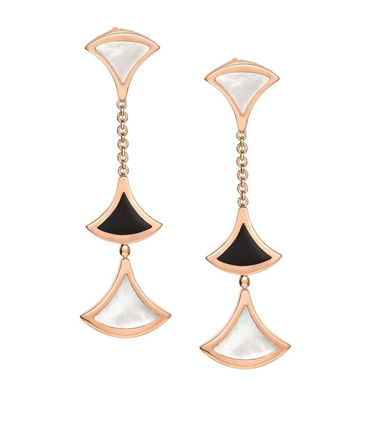 [Clover Jewelrys]DREAM EARRINGS 3 MOTIFS ONYX MOP PINK GOLD