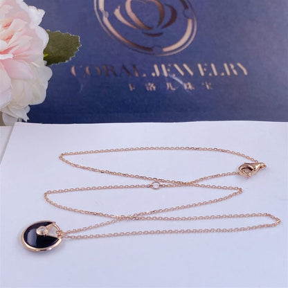 [Clover Jewelrys]AMULETTE ROSE GOLD ONYX NECKLACE