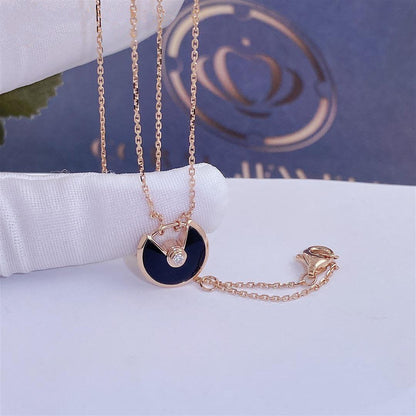 [Clover Jewelrys]AMULETTE ROSE GOLD ONYX NECKLACE