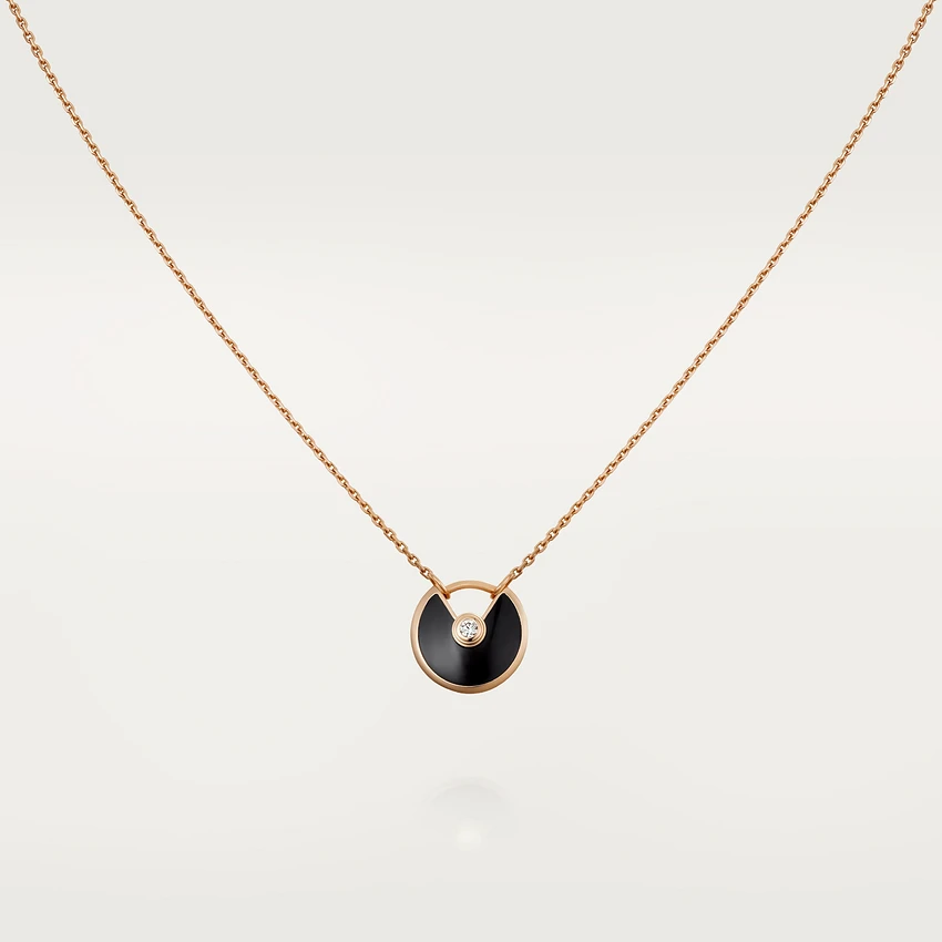 [Clover Jewelrys]AMULETTE ROSE GOLD ONYX NECKLACE