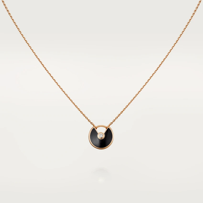 [Clover Jewelrys]AMULETTE ROSE GOLD ONYX NECKLACE