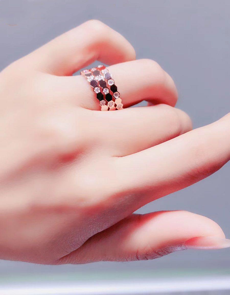 [Clover Jewelrys]BEE LOVE RING PINK GOLD DIAMOND