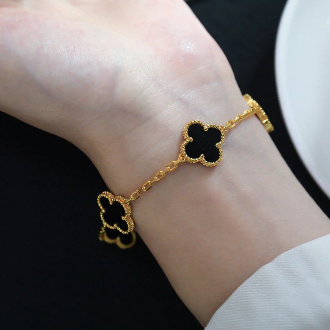 [Clover Jewelrys]CLOVER  5 MOTIFS BLACK ONYX BRACELET