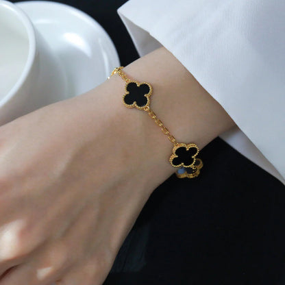 [Clover Jewelrys]CLOVER  5 MOTIFS BLACK ONYX BRACELET