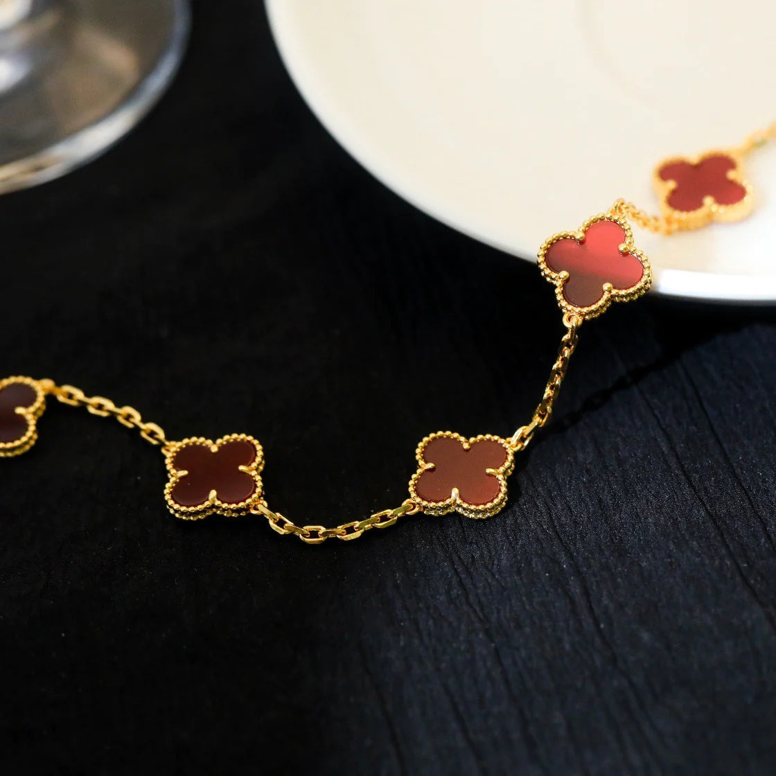 [Clover Jewelrys]CLOVER 5 MOTIFS RED AGATE  BRACELET