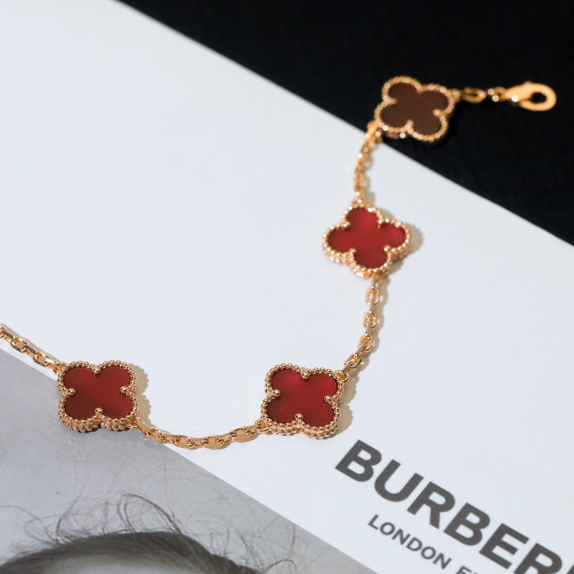 [Clover Jewelrys]CLOVER 5 MOTIFS RED AGATE  BRACELET