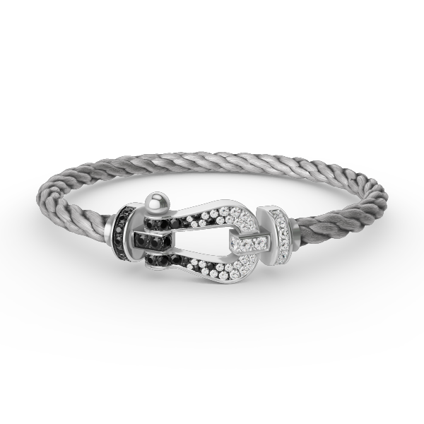 [Clover Jewelrys]FORCE LARGE HORSESHOE BLACK WHITE DIAMOND BRACELET SILVER