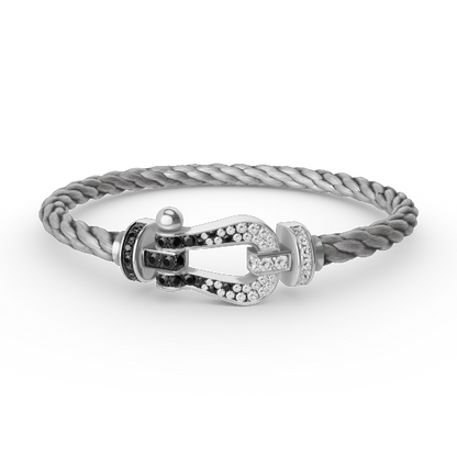 [Clover Jewelrys]FORCE LARGE HORSESHOE BLACK WHITE DIAMOND BRACELET SILVER