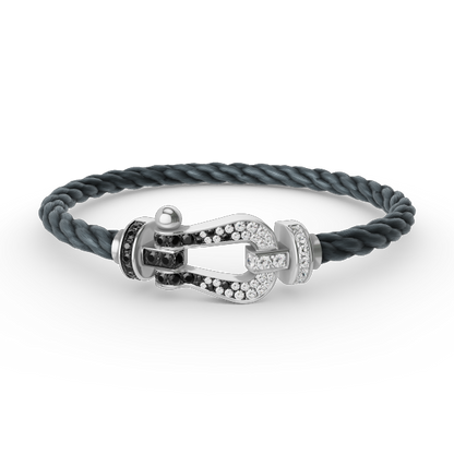 [Clover Jewelrys]FORCE LARGE HORSESHOE BLACK WHITE DIAMOND BRACELET SILVER