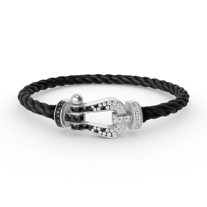 [Clover Jewelrys]FORCE LARGE HORSESHOE BLACK WHITE DIAMOND BRACELET SILVER