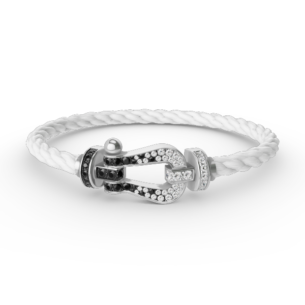 [Clover Jewelrys]FORCE LARGE HORSESHOE BLACK WHITE DIAMOND BRACELET SILVER