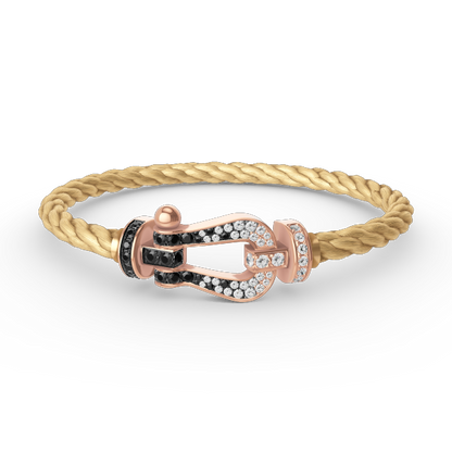 [Clover Jewelrys]FORCE LARGE HORSESHOE BLACK WHITE DIAMOND BRACELET ROSE GOLD