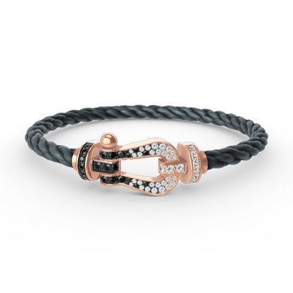 [Clover Jewelrys]FORCE LARGE HORSESHOE BLACK WHITE DIAMOND BRACELET ROSE GOLD