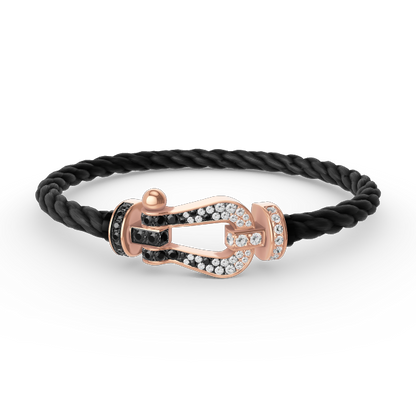 [Clover Jewelrys]FORCE LARGE HORSESHOE BLACK WHITE DIAMOND BRACELET ROSE GOLD